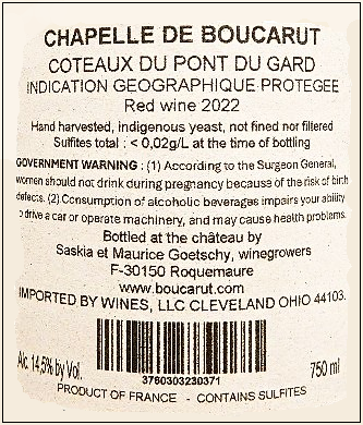 Coteaux du Pont du Gard, 2022, by Chateau de Boucarut, Rhone, France label