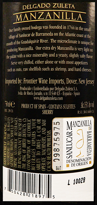 
                      
                        Delgado Manzanilla Sherry, Jerez, Xeres, Spain label
                      
                    