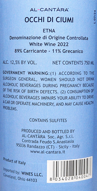 
                      
                        Etna Bianco, 2022, Occhi di Ciumi by Al Cantara Winery, Sicily, Italy
                      
                    