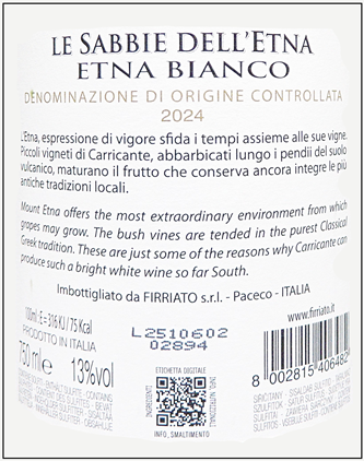 Etna Bianco DOC 2024 Le Sabbie Dell' Etna by Firriato label