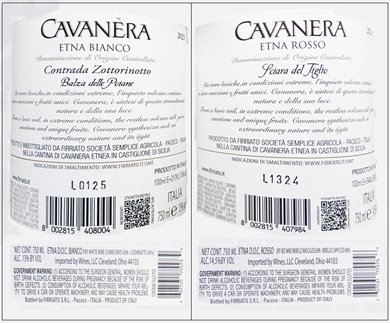 Etna Bianco and Etna Rosso Cavanera's in a wooden Box by Firriato in Sicily, Italy