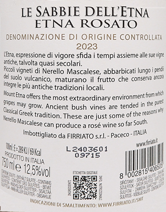 Etna Rose'  2023 Le Sabbie by Firriato Winery label