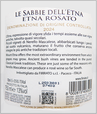 Etna Rose' 2024 Le Sabbie by Firriato Winery label