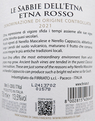 
                      
                        Etna Rosso 2021, Le Sabbie by Firriato Winery label
                      
                    