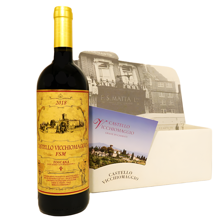 FSM Federico Secondo Matta Merlot 2018, Tre Bicchieri shown with packaging