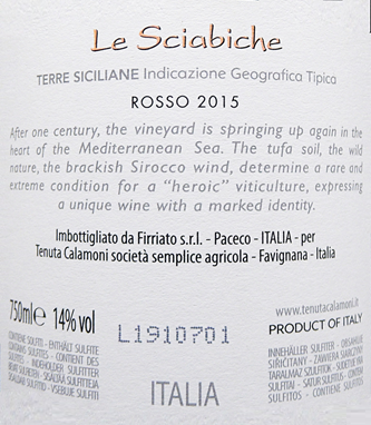 Favinia Rosso, 2015 Le Sciabiche By Firriato label