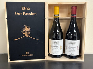 Etna Bianco, 2022 and Etna Rosso 2020 Cavanera's in a wooden Box by Firriato in Sicily, Italy