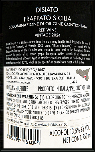 
                      
                        Frappato, 2024, Disiato By Navarra in Sicily label
                      
                    