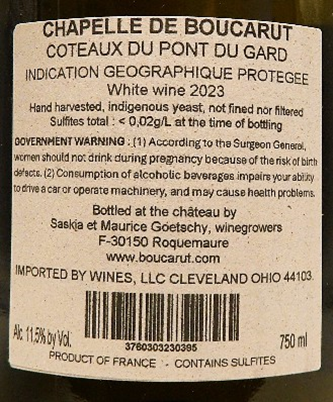 Gag Blanc, du Gard Blanc, 2023 Cote Rhone Blanc, By Boucarut, France label