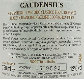 Gaudensius Blanc De Blancs from Etna DOC label
