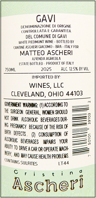 Gavi di Gavi 2025 DOCG Ascheri in Piedmont Italy label