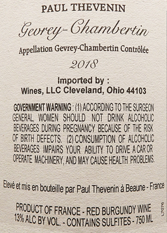 Gevrey Chambertin, 2018 by Paul Thevenin label