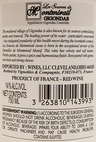 Gigondas, 2021 By Les Sources de Montmirail label