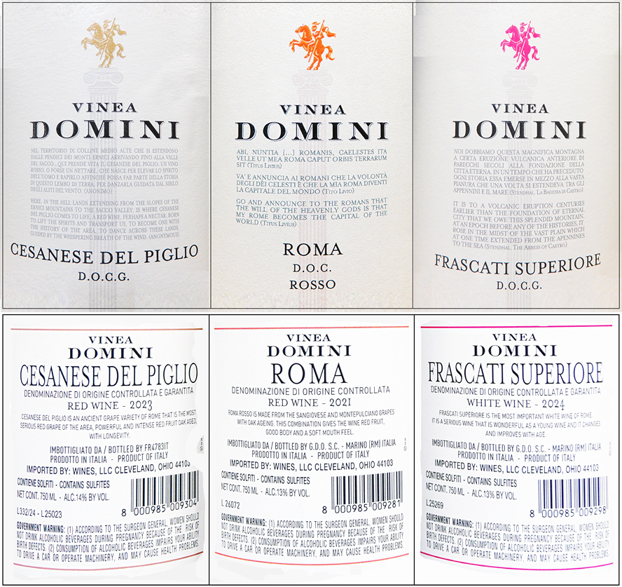 Gotto d'oro 3 btls Roma Wines labels