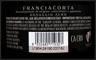 Grande Cuvee, Alma Non-Dosage, by BellaVista, Italy's Champagne label