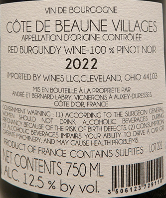 Haute-Cotes De Beaune Villages, 2022 by Domaine Labry label