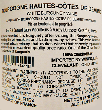 Hautes Cotes De Beaune Blanc, 2021 by Domaine Labry label