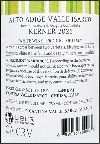 Kerner, 2025 Cantina Valle Isarco, Alto Adige Italy