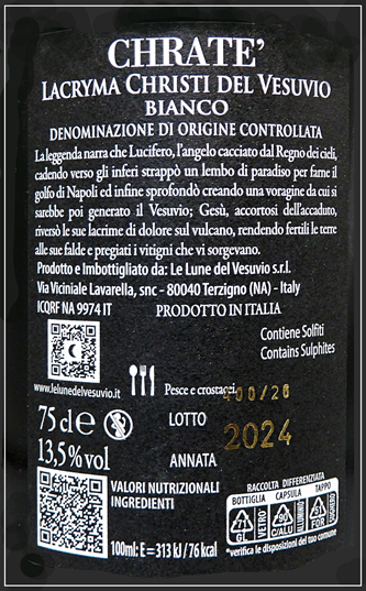 Lacryma Christi, 2024 Chrate Bianco by Le Lune Del Vesuvio, Campania, Italy label