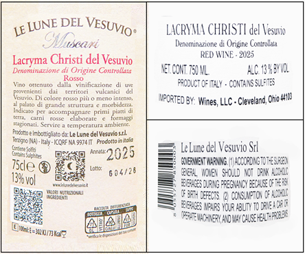 Lacryma Christi Rosso, 2025 Le Lune Del Vesuvio, Muscari, Campania, Italy label