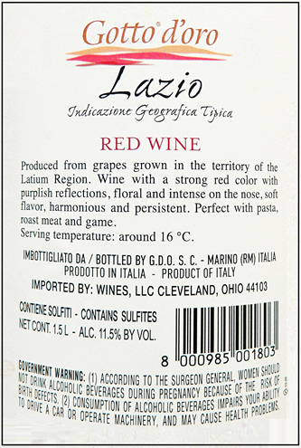 Lazio Rosso, Magnum 1.5 Liter Red by Gotto d'Oro, In Rome, Lazio region