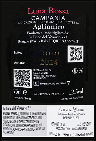 Luna Rossa, 2024 Agianico by Forno in Campania label