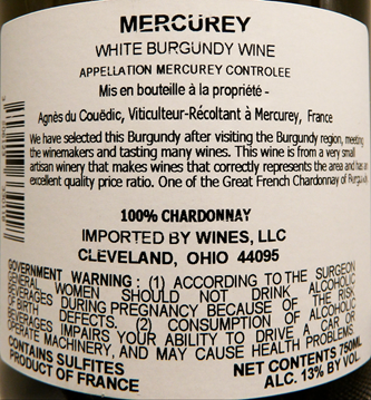 Mercurey Blanc, 2023 by Agnes du Couedic, Burgundy, France label 