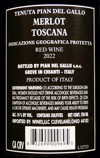 Merlot Tuscana, 2022, Tenuta Pian Del Gallo, Tinazzi