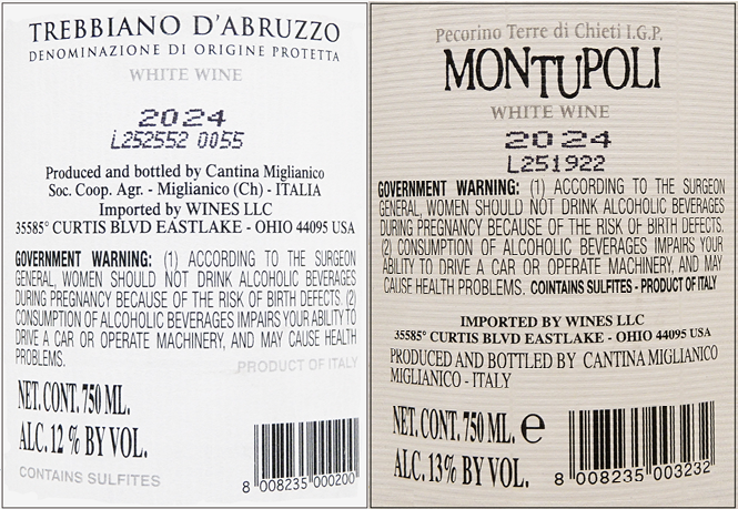 Miglianico Six Refreshing White Wines Bundled labels