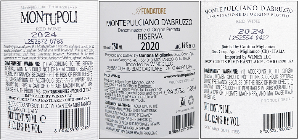 Miglianico Six Expressive Red Wines Bundled labels