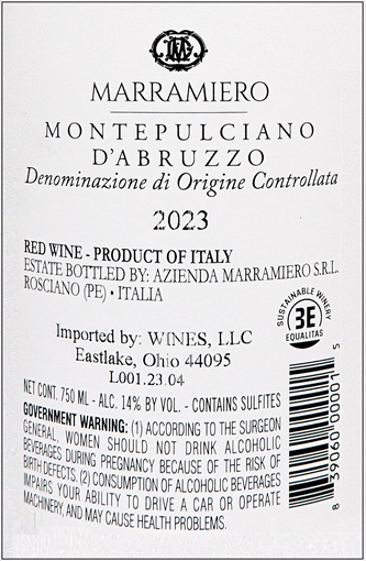 Montepulciano d’ Abruzzo, 2023 by Marramiero, Abruzzo, Italy label