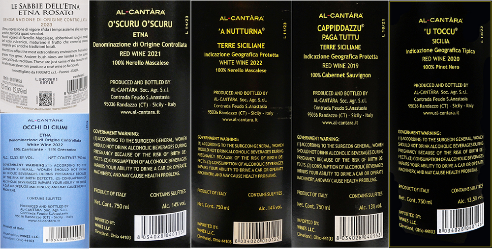 Mt Etna 6 Sicilian Wines featuring Sicilian Artists labels