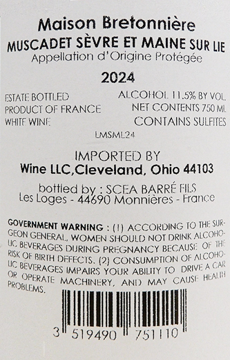 Muscadet, Serve & Maine Sur Lie 2024 by Bretonniere label