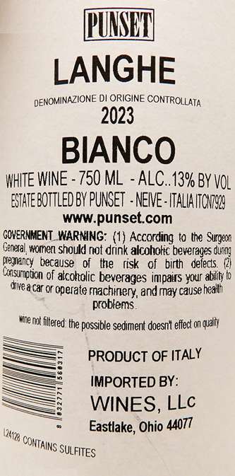 Ne, Langhe Bianco DOC, 2023 by Punset in Piedmont, Italy label