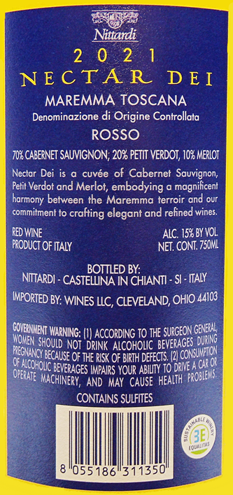 Nectar Dei, 2021 by Nittardi, 95 Pts JS label