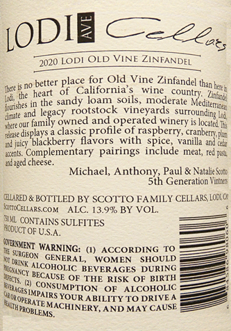 
                      
                        Old Vine Zinfandel, 2020 Lodi Ave. Cellars label
                      
                    