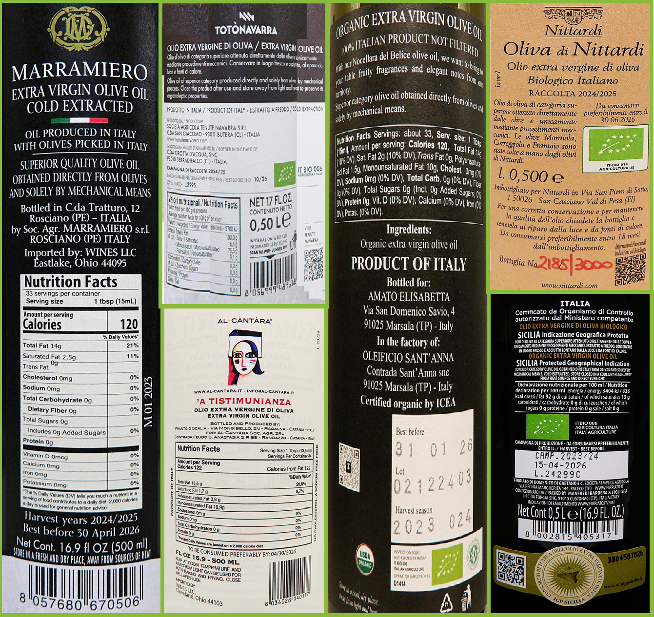 Olive Oil Tour Six Pack, Italy EVOO label