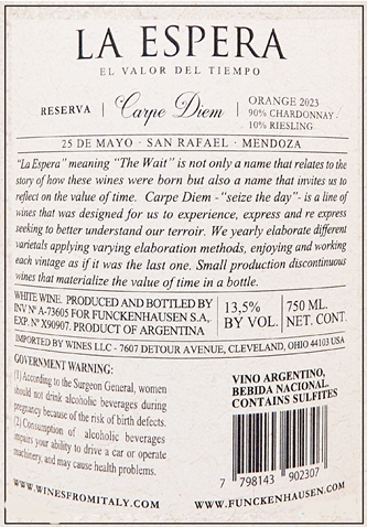 Orange Reserva Carpe Diem, 2023 by La Espera Mendoza Argentina label