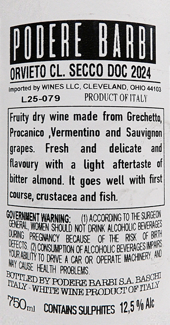 Orvieto Classico, Secco 2024 by Podere Barbi label