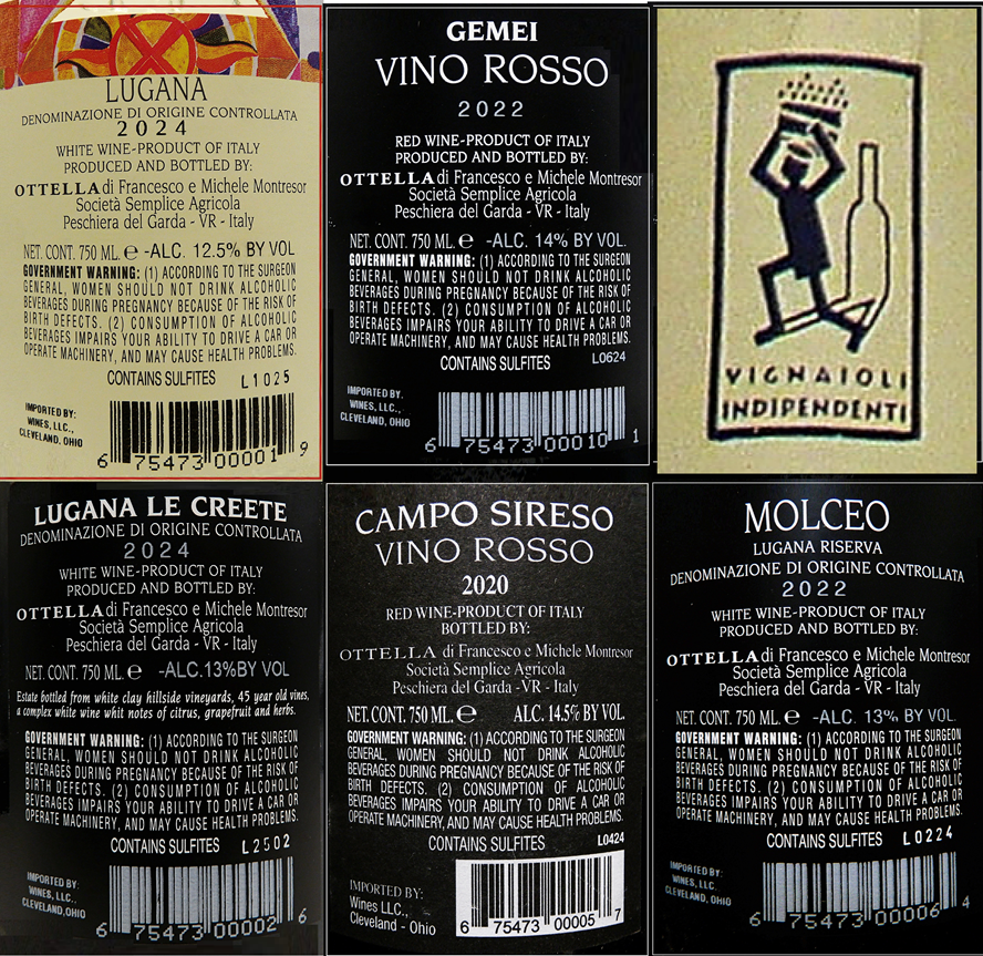 Ottella Six Bottles in a Wooden Box labels