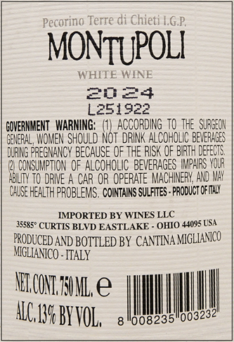 Pecorino Montupoli DOP, 2024 by Miglianico label