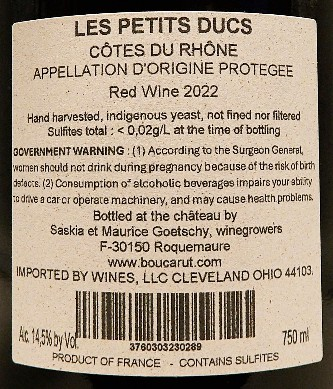 Petits Ducs, 2022 Cotes du Rhone label