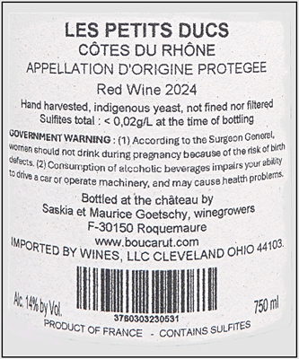 Petits Ducs, 2024 Cotes du Rhone, by Chateau de Boucarut, Rhone, France