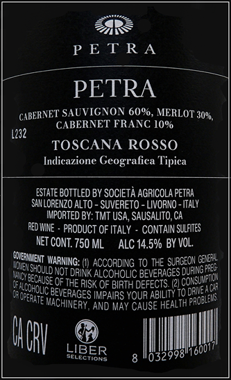Petra, 2021 Cabernet, Merlot, Cab Franc in Maremma Tuscany