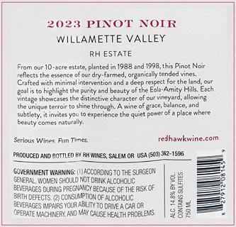 Pinot Noir 2023 Redhawk, Willamette Valley label