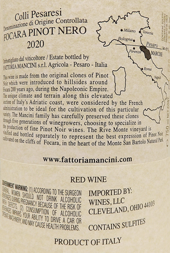 Pinot Noir Focara 2020 DOC, By Mancini in Le Marche label