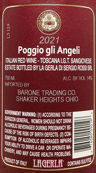 Poggio gli Angeli, 2020 La Gerla, Tuscany, Italy label