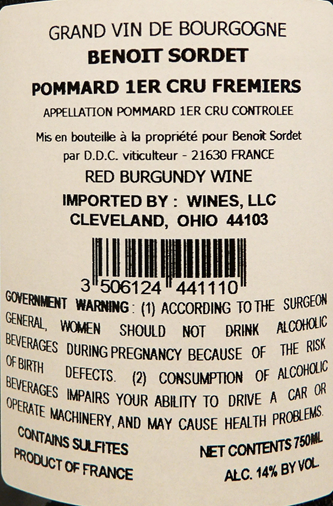 Pommard, 1er Cru 2020 by Benoit Sordet label