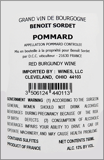 Pommard, 2022 by Benoit Sordet label