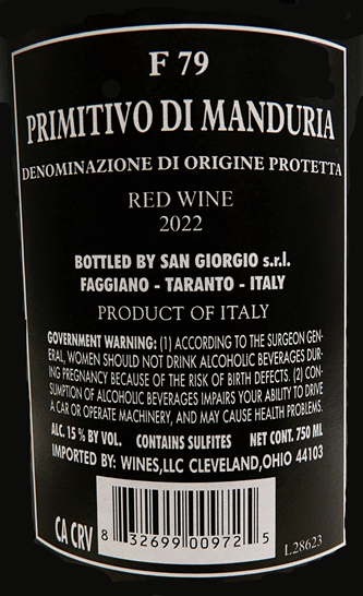 Primitivo di Manduria F79 Generations, 2022, By  Tinazzi